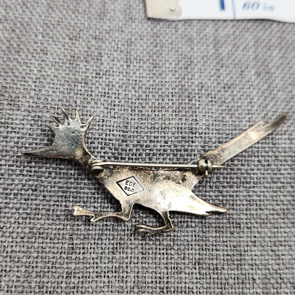 Vintage Navajo Zuni Roadrunner Sterling Turquoise Coral Pin Brooch - Picture 3 of 3